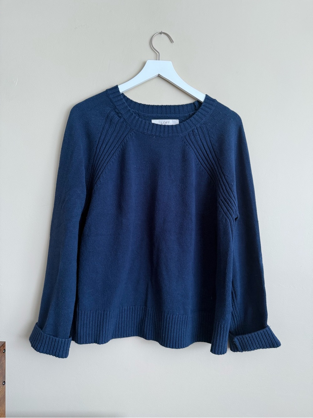 LOFT Crewneck Sweater Navy Cotton Blend Large